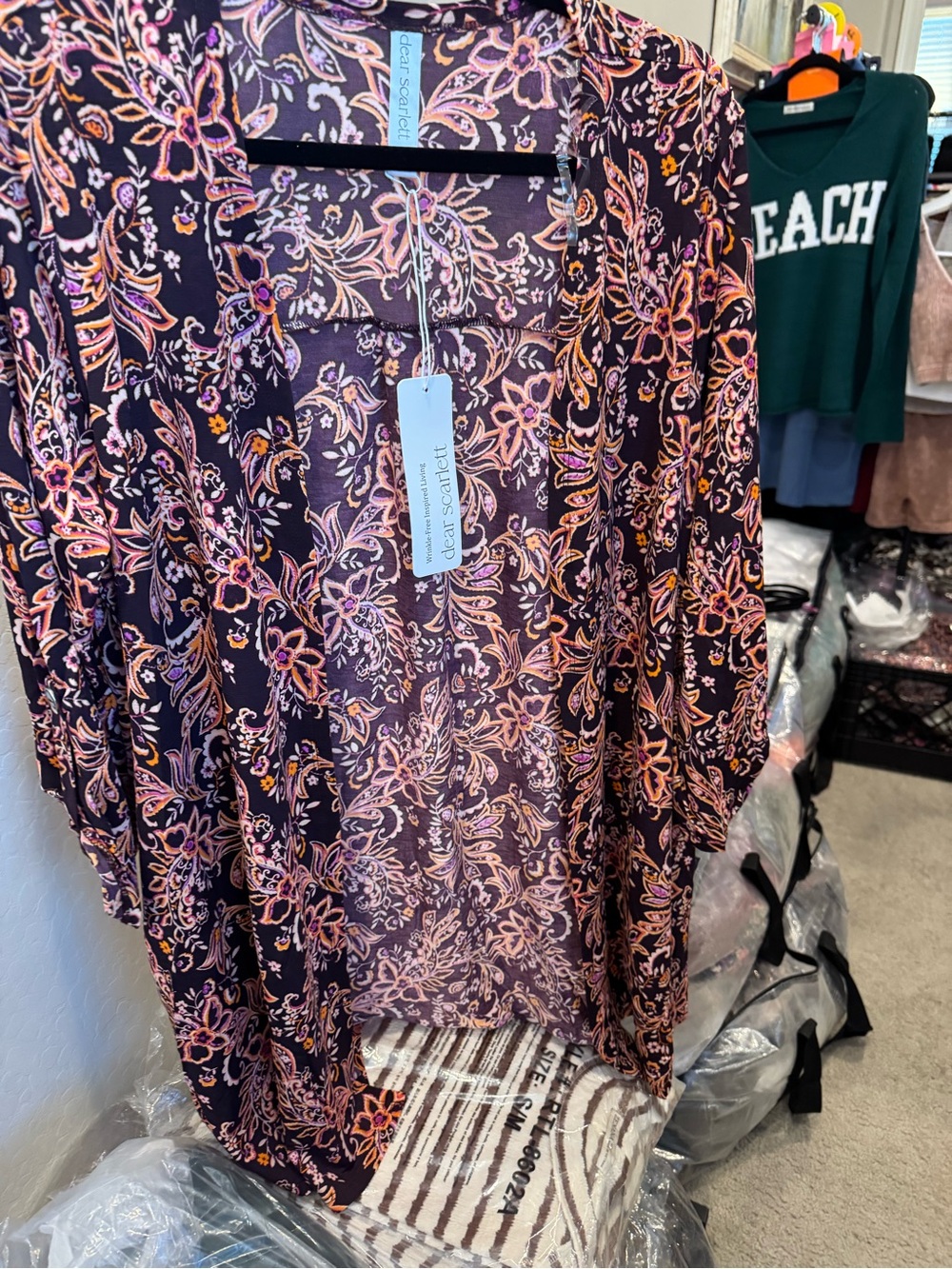 Dear Scarlett Floral Print Open-Front Kimono Jacket - Purple/Pink